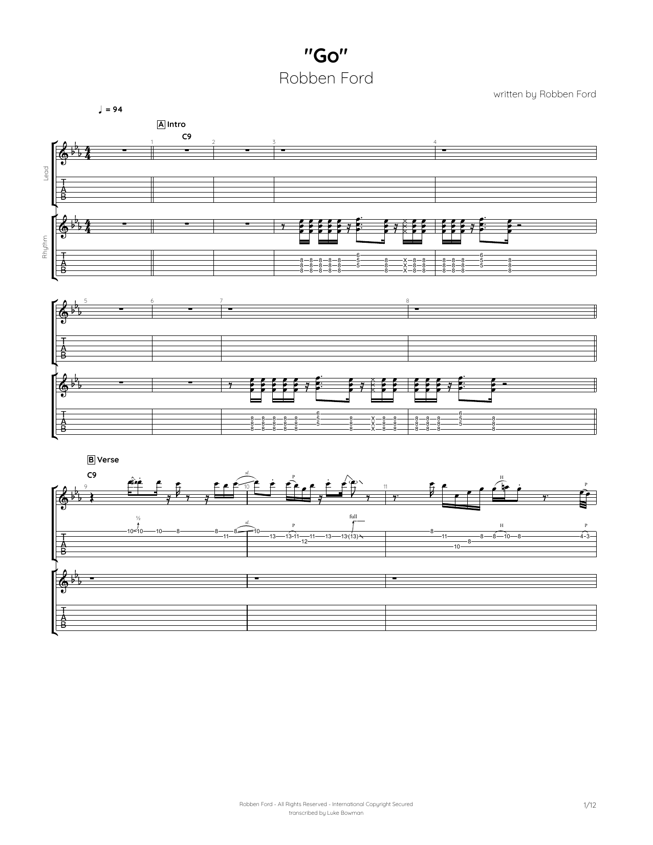 Download Robben Ford Go Sheet Music and learn how to play Guitar Tab PDF digital score in minutes
