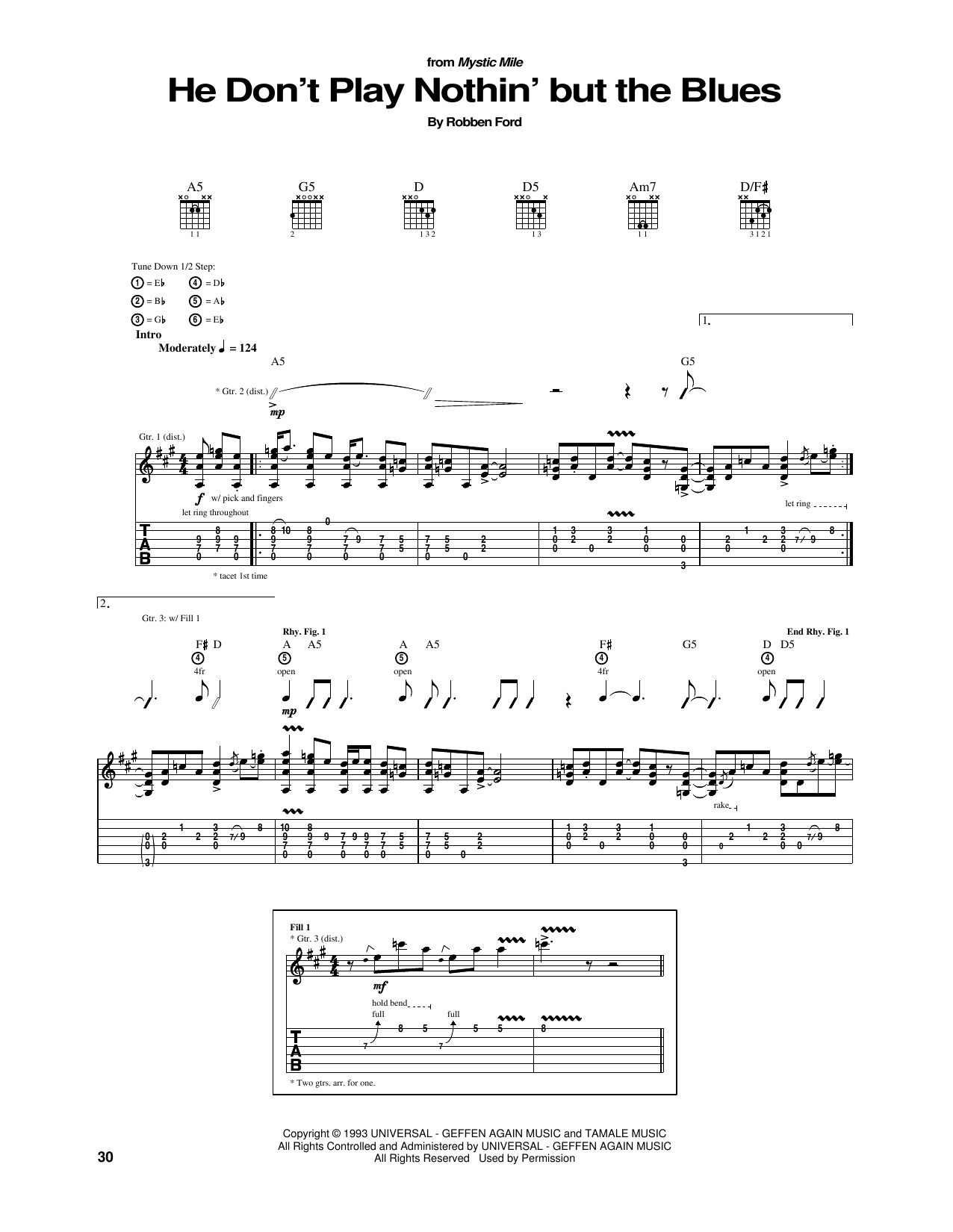 Download Robben Ford He Don't Play Nothin' But The Blues Sheet Music and learn how to play Guitar Tab PDF digital score in minutes