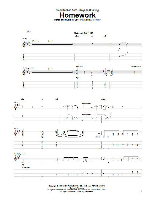Download Robben Ford Homework Sheet Music and learn how to play Guitar Tab PDF digital score in minutes