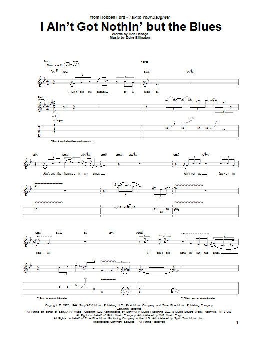 Download Robben Ford I Ain't Got Nothin' But The Blues Sheet Music and learn how to play Guitar Tab PDF digital score in minutes