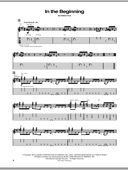 Download Robben Ford In The Beginning Sheet Music and learn how to play Guitar Tab PDF digital score in minutes