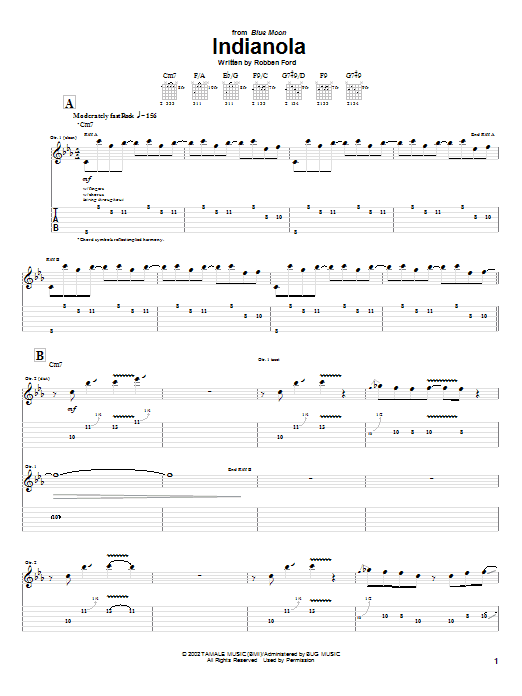 Download Robben Ford Indianola Sheet Music and learn how to play Guitar Tab PDF digital score in minutes