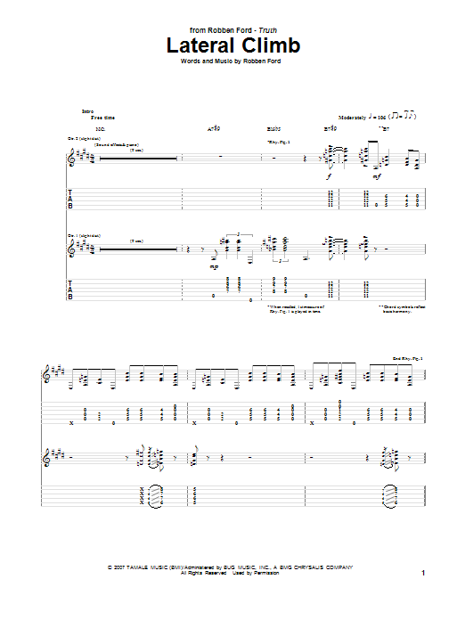 Download Robben Ford Lateral Climb Sheet Music and learn how to play Guitar Tab PDF digital score in minutes
