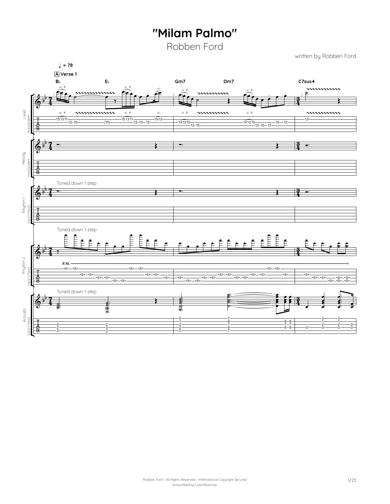 Download Robben Ford Milam Palmo Sheet Music and learn how to play Guitar Tab PDF digital score in minutes