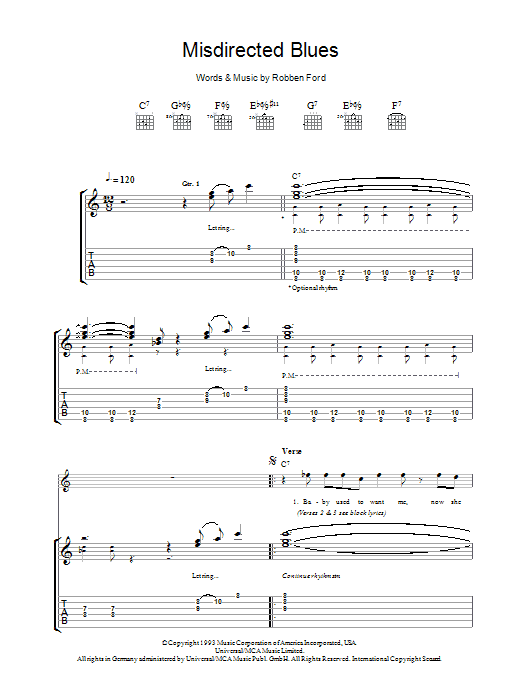 Download Robben Ford Misdirected Blues Sheet Music and learn how to play Guitar Tab PDF digital score in minutes