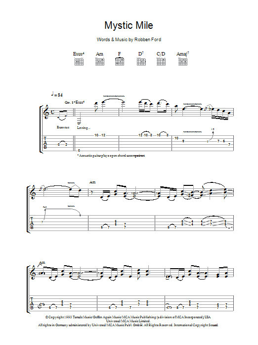 Download Robben Ford Mystic Mile Sheet Music and learn how to play Guitar Tab PDF digital score in minutes