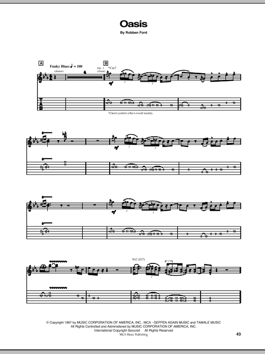 Download Robben Ford Oasis Sheet Music and learn how to play Guitar Tab PDF digital score in minutes