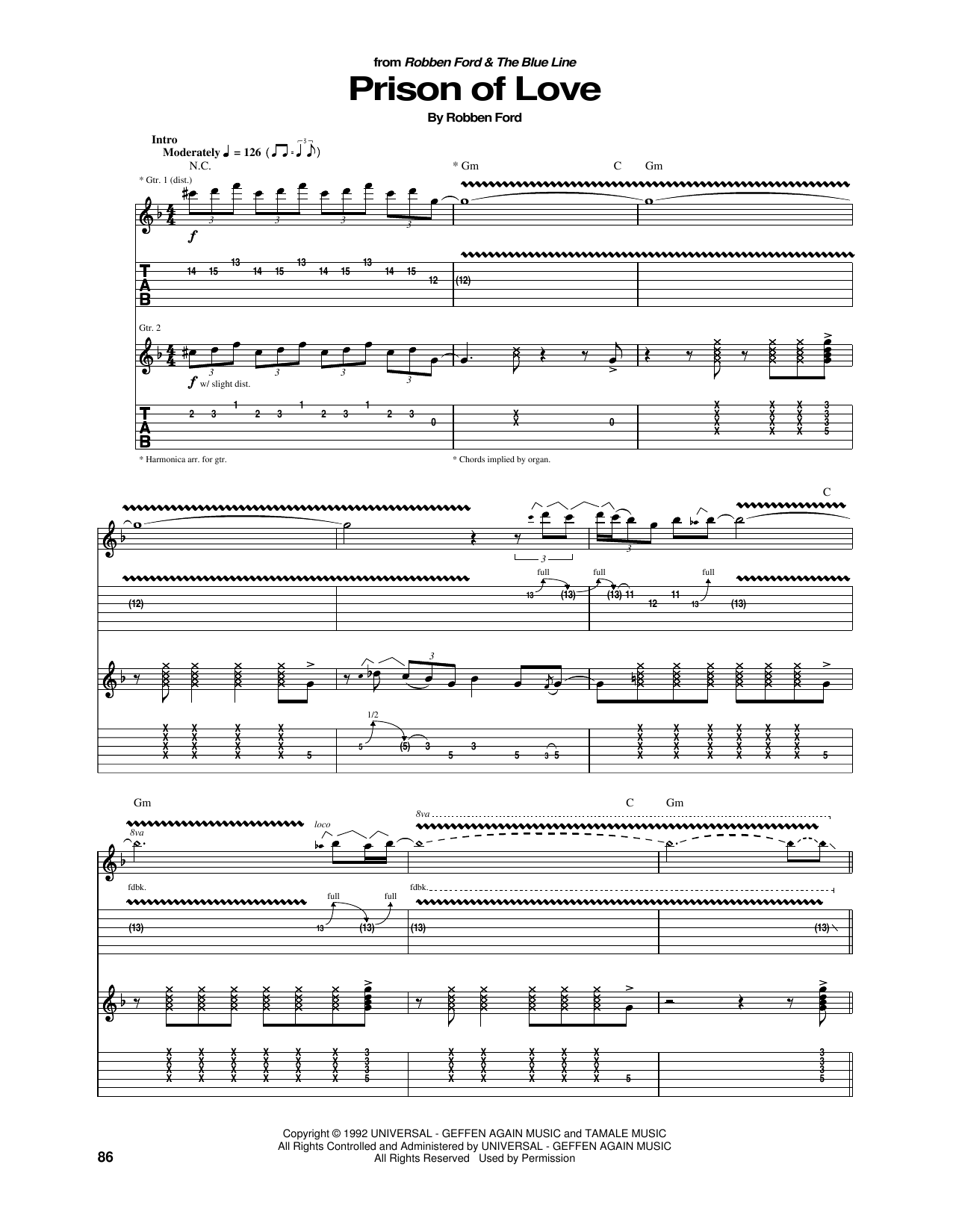 Download Robben Ford Prison Of Love Sheet Music and learn how to play Guitar Tab PDF digital score in minutes