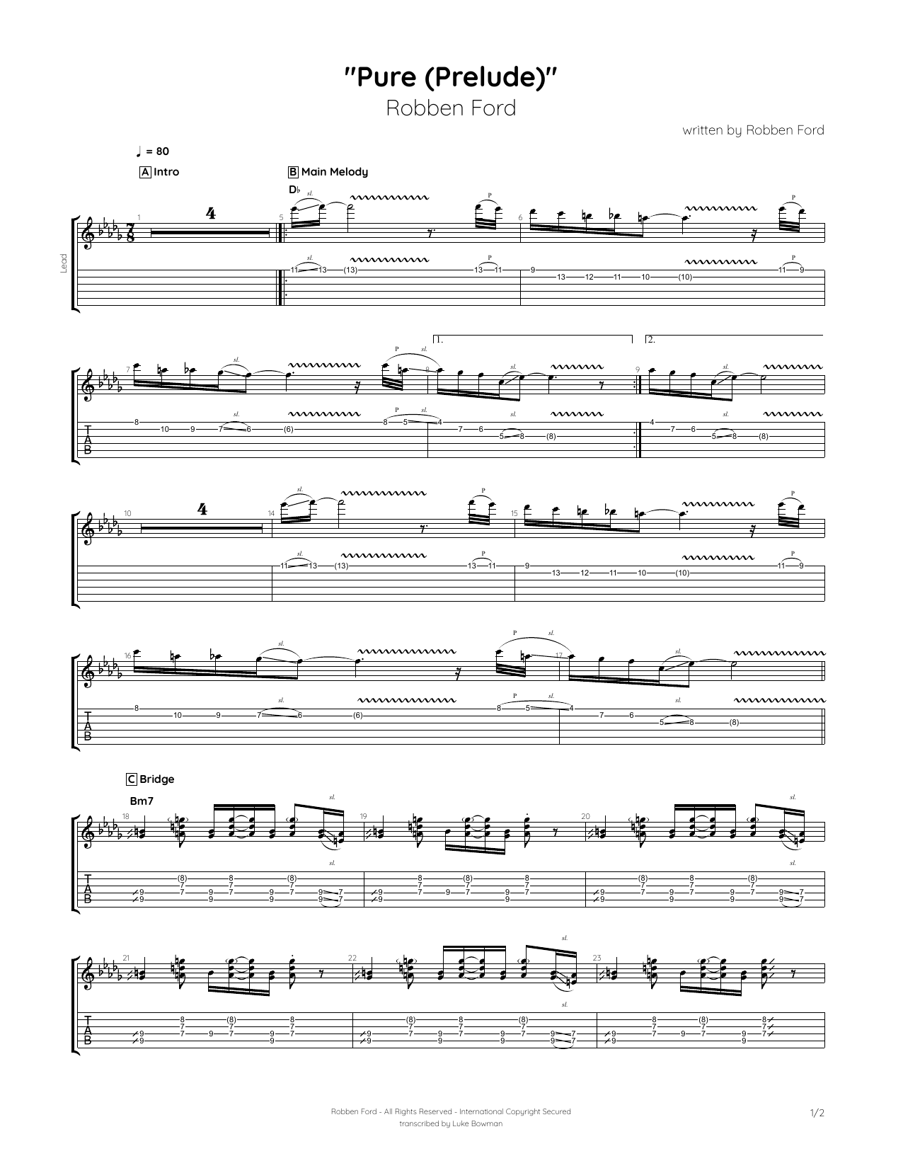 Download Robben Ford Pure (Prelude) Sheet Music and learn how to play Guitar Tab PDF digital score in minutes