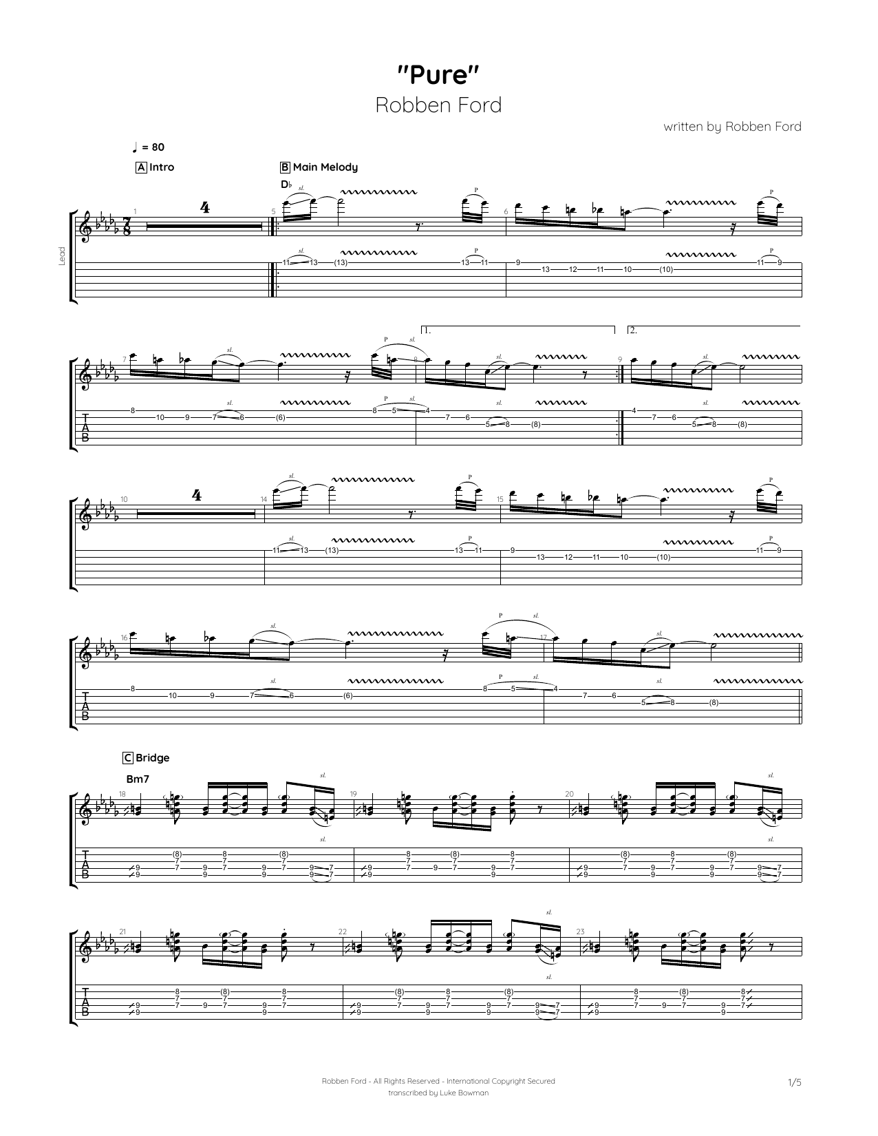Download Robben Ford Pure Sheet Music and learn how to play Guitar Tab PDF digital score in minutes