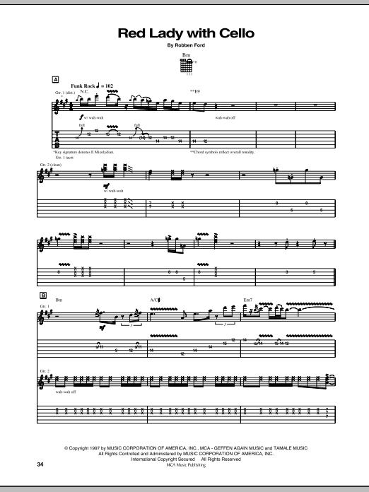 Download Robben Ford Red Lady With Cello Sheet Music and learn how to play Guitar Tab PDF digital score in minutes