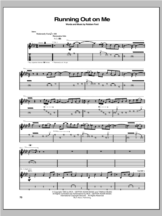 Download Robben Ford Running Out On Me Sheet Music and learn how to play Guitar Tab PDF digital score in minutes