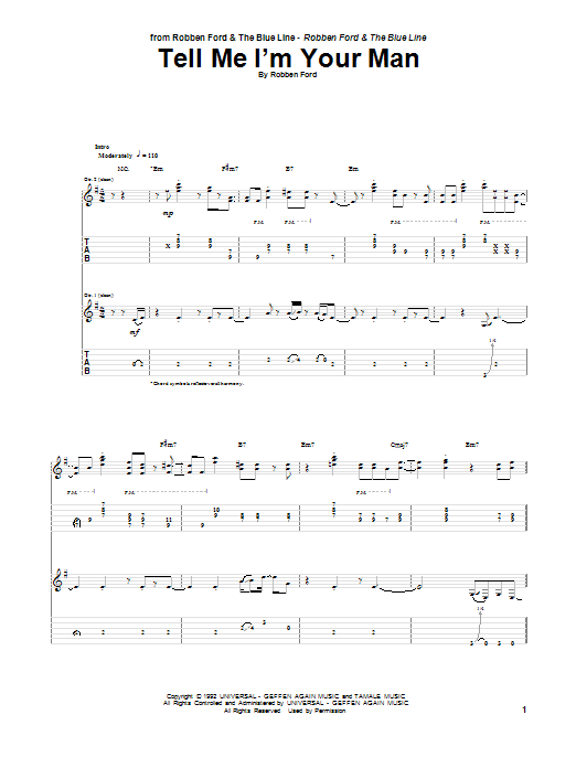 Download Robben Ford Tell Me I'm Your Man Sheet Music and learn how to play Guitar Tab PDF digital score in minutes