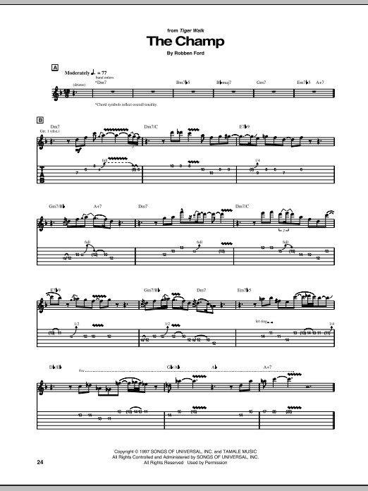 Download Robben Ford The Champ Sheet Music and learn how to play Guitar Tab PDF digital score in minutes