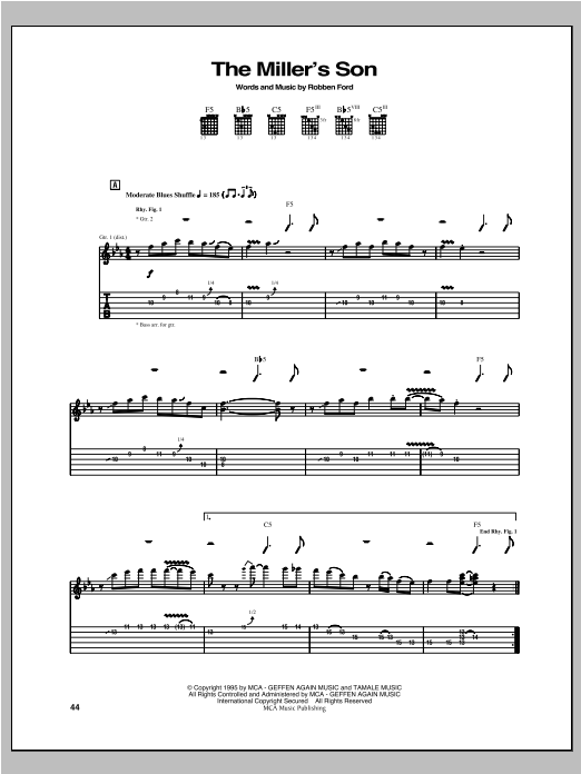 Download Robben Ford The Miller's Son Sheet Music and learn how to play Guitar Tab PDF digital score in minutes