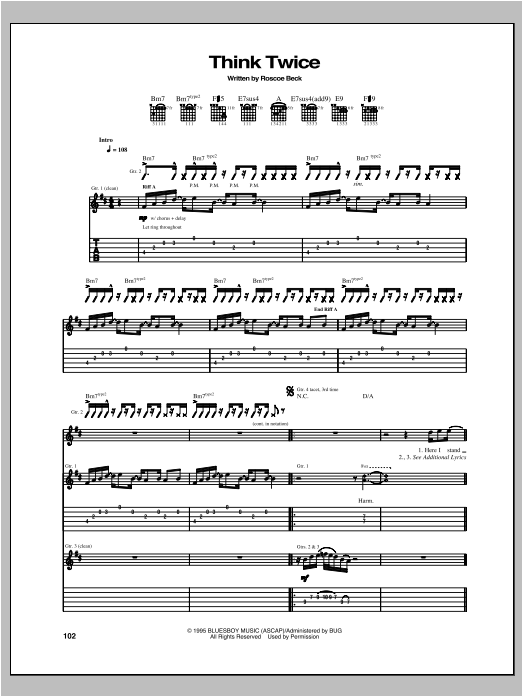 Download Robben Ford Think Twice Sheet Music and learn how to play Guitar Tab PDF digital score in minutes
