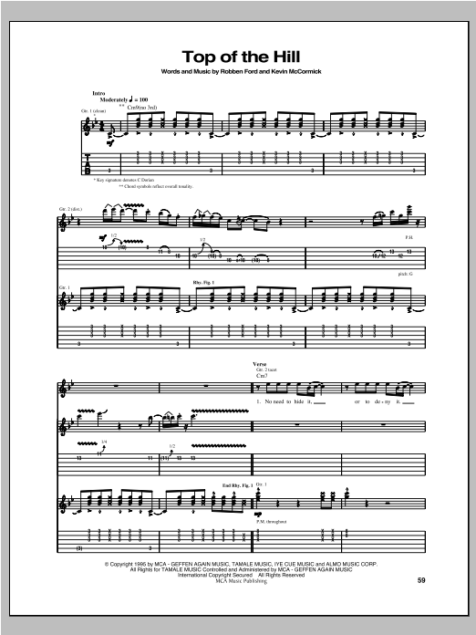 Download Robben Ford Top Of The Hill Sheet Music and learn how to play Guitar Tab PDF digital score in minutes