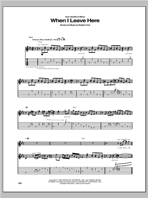 Download Robben Ford When I Leave Here Sheet Music and learn how to play Guitar Tab PDF digital score in minutes