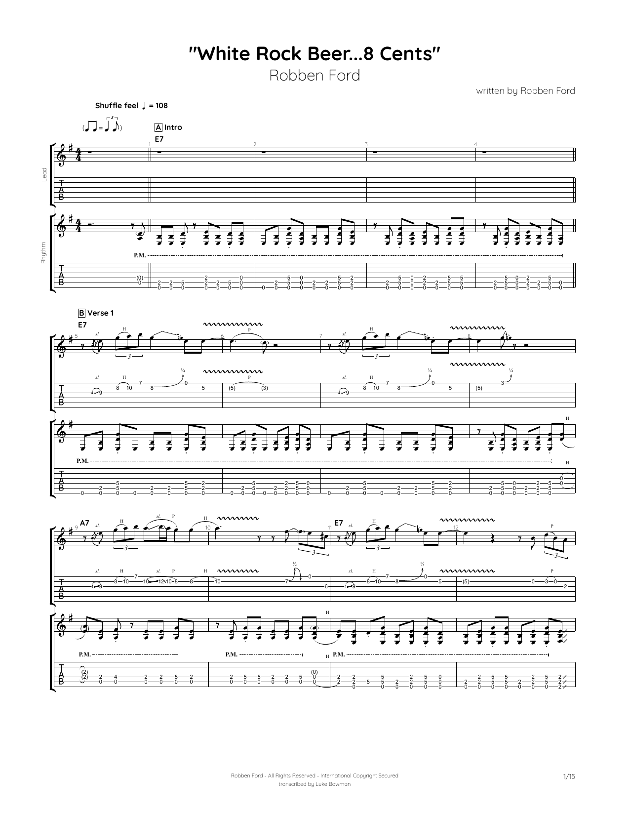 Download Robben Ford White Rock Beer...8 cents Sheet Music and learn how to play Guitar Tab PDF digital score in minutes