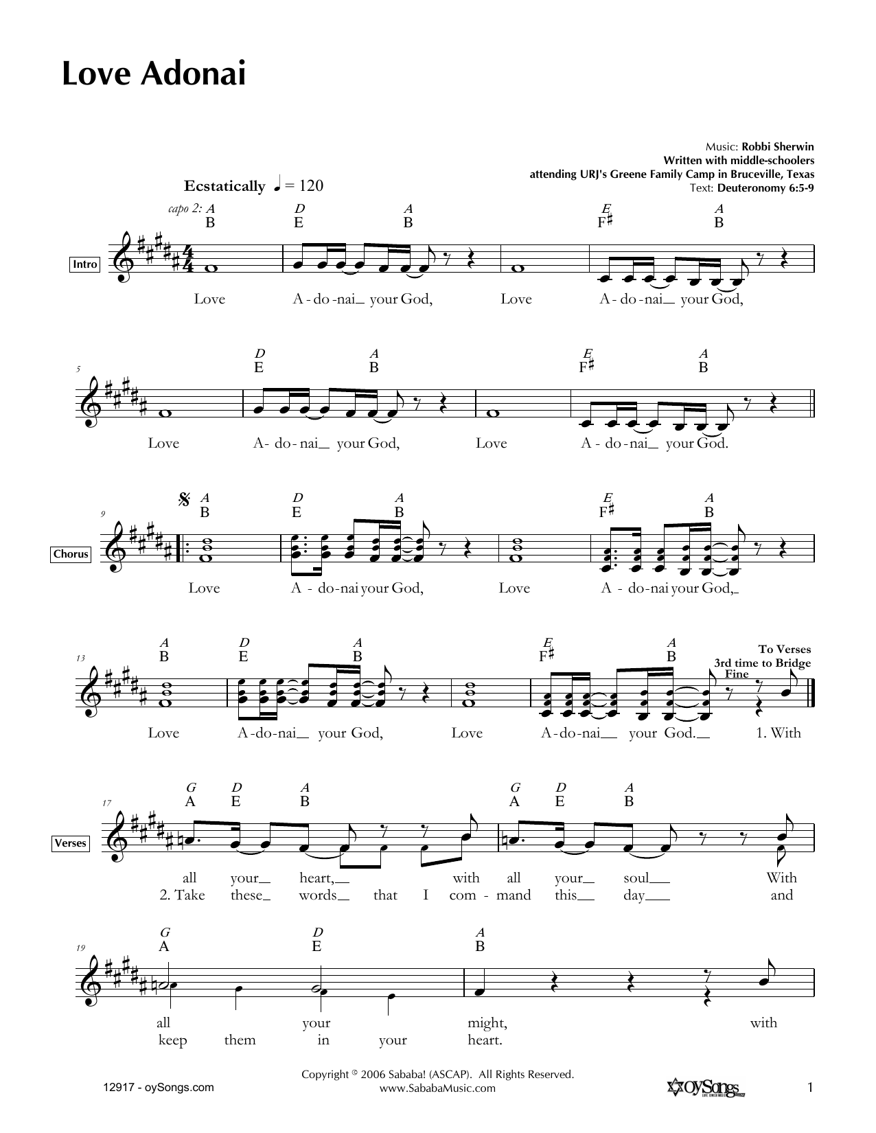 Download Robbi Sherwin Love Adonai Sheet Music and learn how to play Melody Line, Lyrics & Chords PDF digital score in minutes
