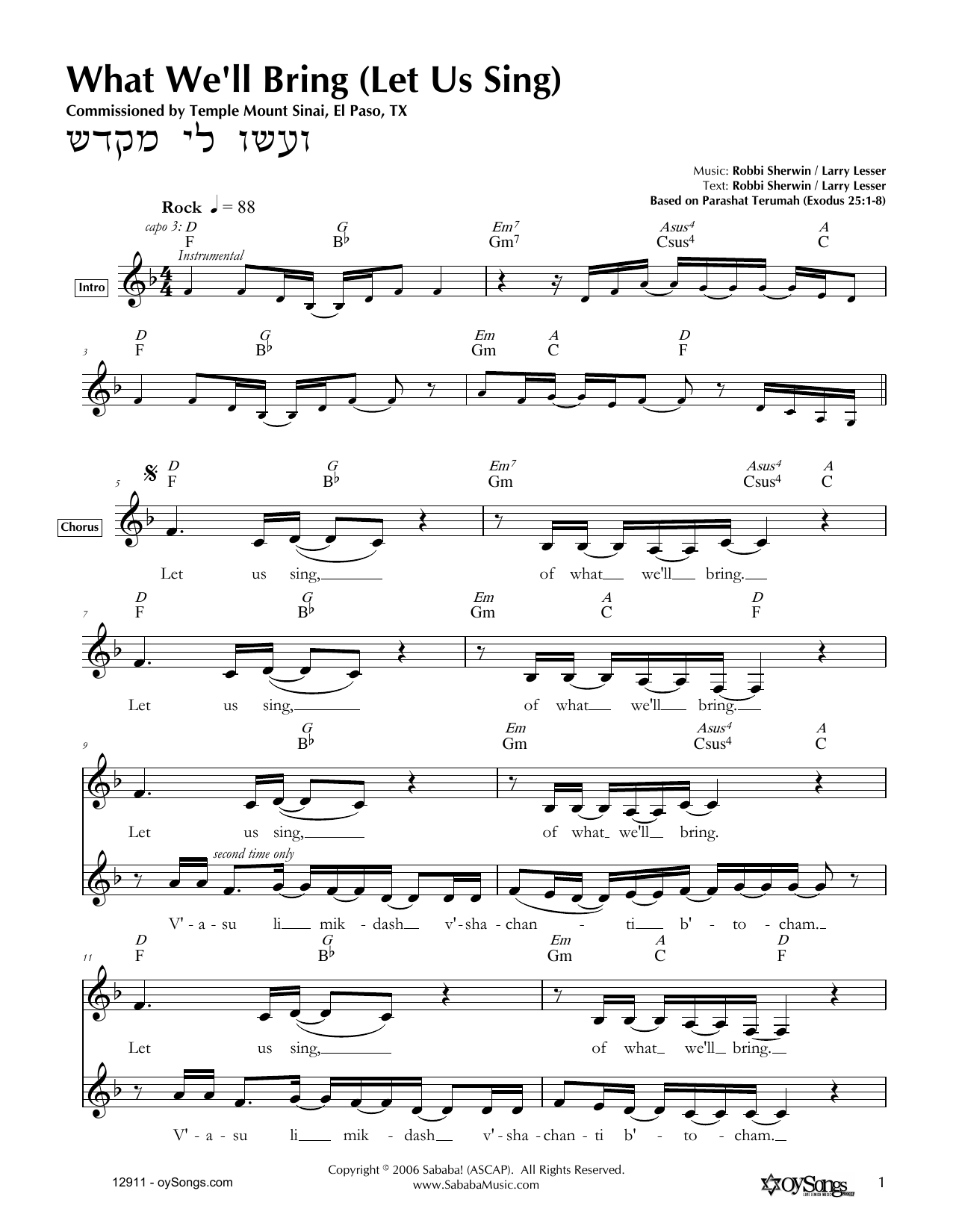 Download Robbi Sherwin What We'll Bring (Let Us Sing) Sheet Music and learn how to play Melody Line, Lyrics & Chords PDF digital score in minutes