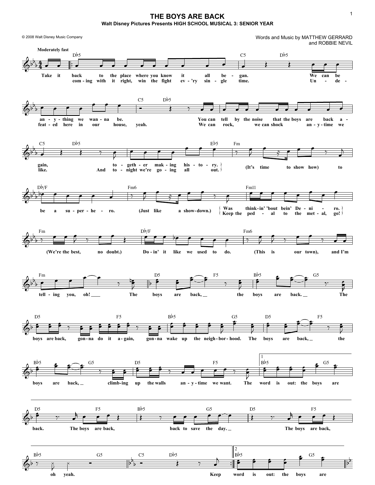 Download Robbie Nevil The Boys Are Back Sheet Music and learn how to play Melody Line, Lyrics & Chords PDF digital score in minutes