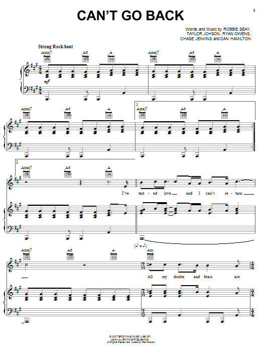 Download Robbie Seay Band Can't Go Back Sheet Music and learn how to play Piano, Vocal & Guitar (Right-Hand Melody) PDF digital score in minutes