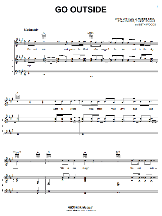 Download Robbie Seay Band Go Outside Sheet Music and learn how to play Piano, Vocal & Guitar (Right-Hand Melody) PDF digital score in minutes