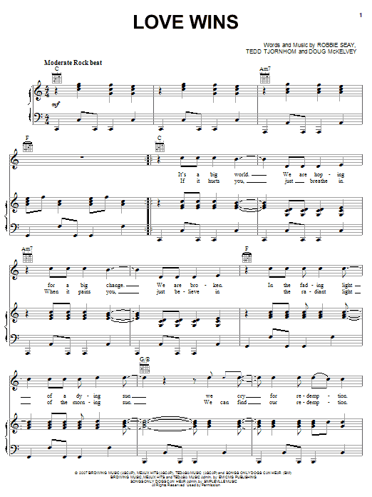 Download Robbie Seay Band Love Wins Sheet Music and learn how to play Piano, Vocal & Guitar (Right-Hand Melody) PDF digital score in minutes