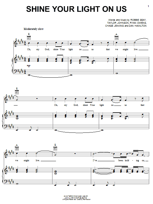 Download Robbie Seay Band Shine Your Light On Us Sheet Music and learn how to play Piano, Vocal & Guitar (Right-Hand Melody) PDF digital score in minutes