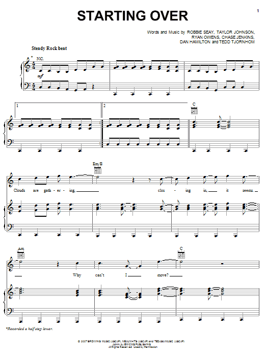 Download Robbie Seay Band Starting Over Sheet Music and learn how to play Piano, Vocal & Guitar Chords (Right-Hand Melody) PDF digital score in minutes