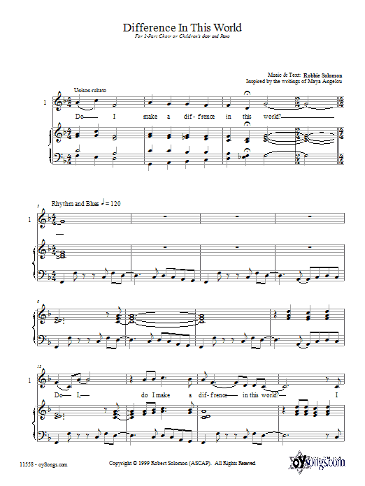 Download Robbie Solomon Difference In This World Sheet Music and learn how to play 2-Part Choir PDF digital score in minutes