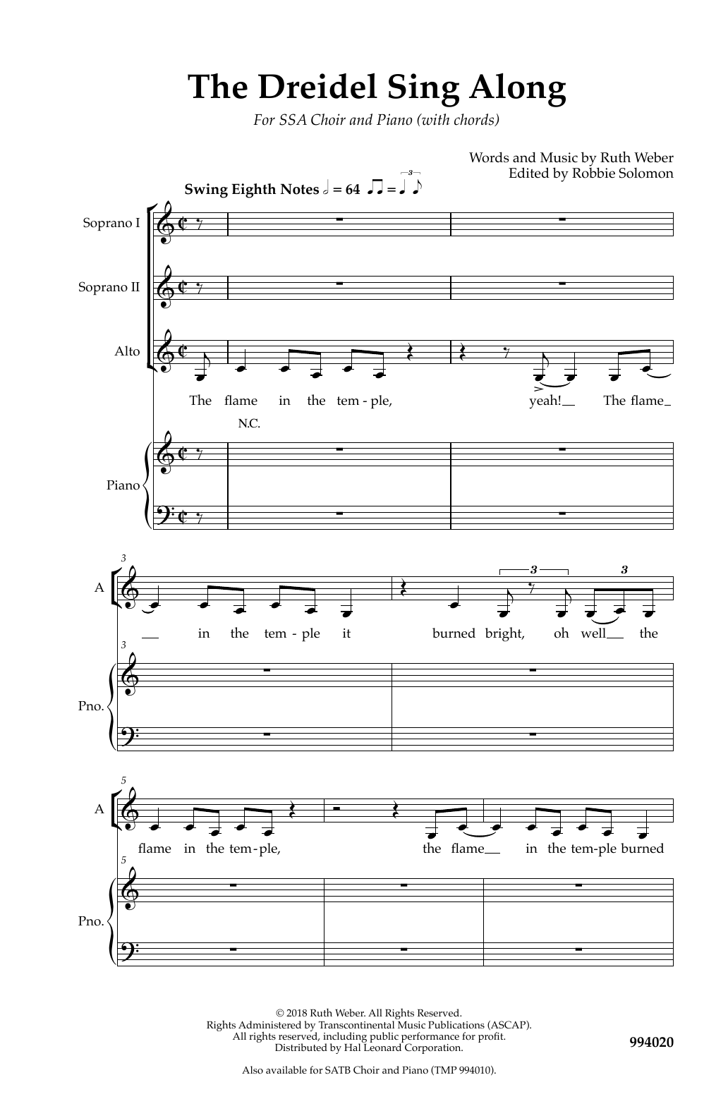 Download Robbie Solomon Dreidel Sing Along Sheet Music and learn how to play SATB Choir PDF digital score in minutes