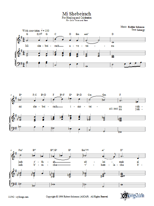 Download Robbie Solomon Mi Shebeirach Sheet Music and learn how to play Piano, Vocal & Guitar (Right-Hand Melody) PDF digital score in minutes