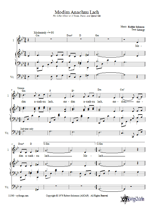 Download Robbie Solomon Modim Anachnu Lach Sheet Music and learn how to play 2-Part Choir PDF digital score in minutes
