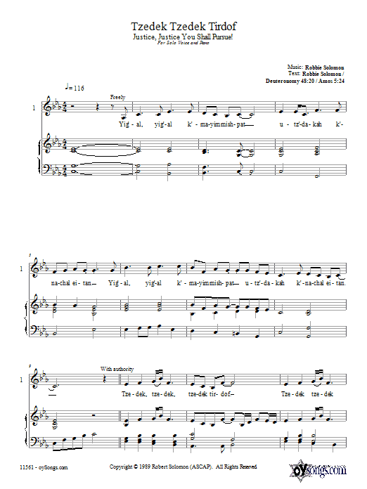 Download Robbie Solomon Tzedek Tzedek Tirdof Sheet Music and learn how to play 2-Part Choir PDF digital score in minutes