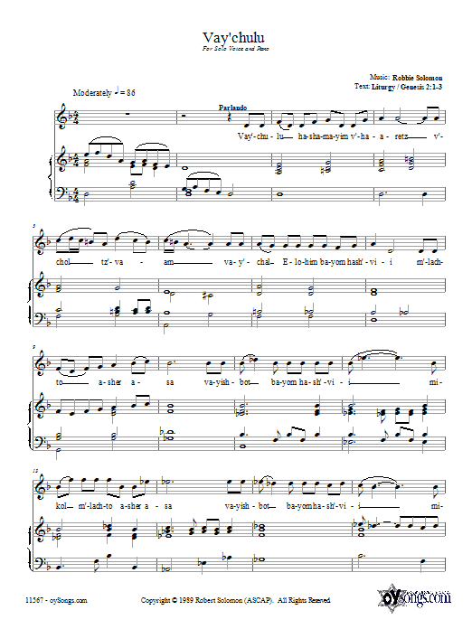 Download Robbie Solomon Vay'chulu Sheet Music and learn how to play Piano, Vocal & Guitar (Right-Hand Melody) PDF digital score in minutes