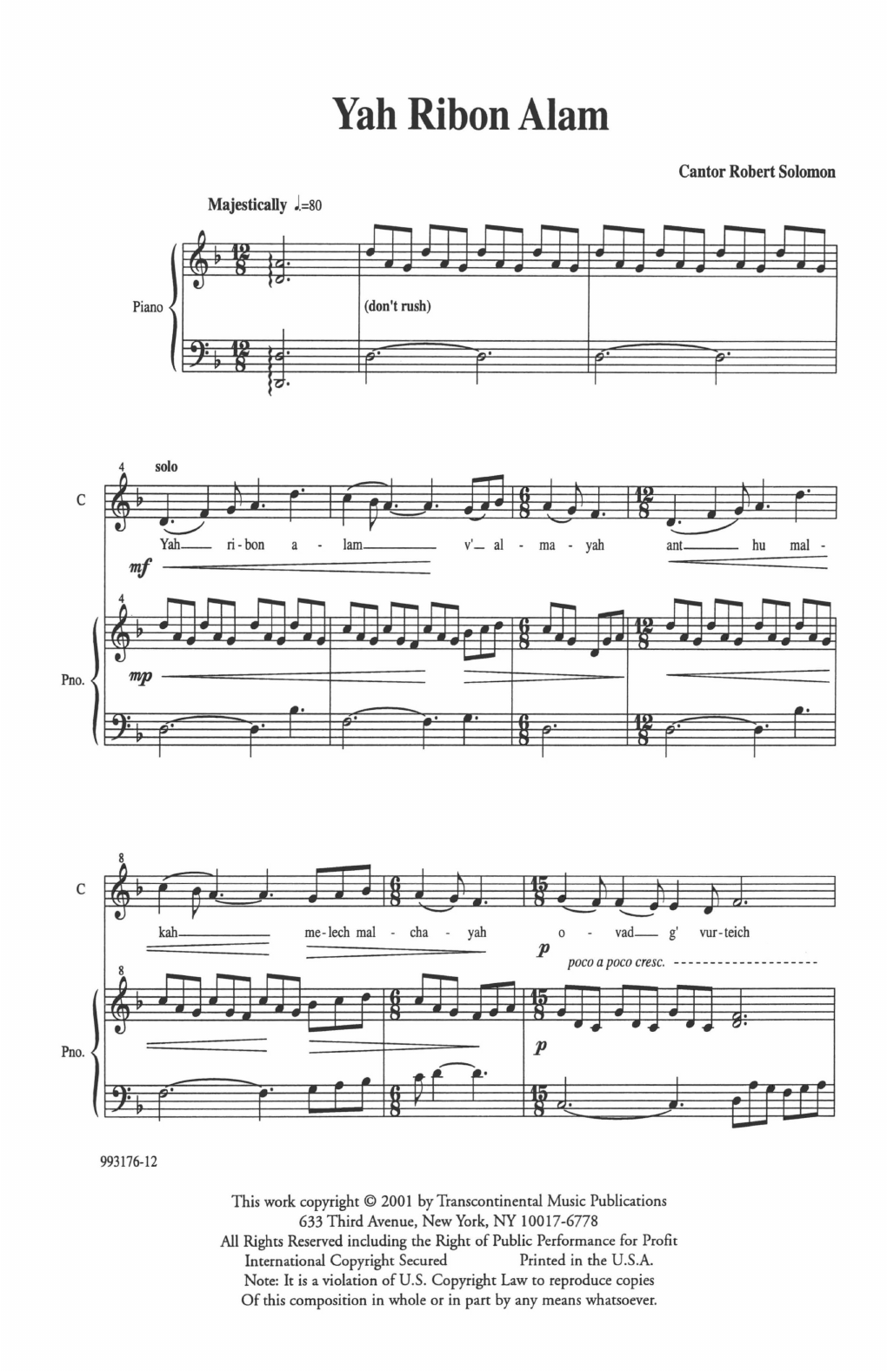 Download Robbie Solomon Yah Ribon Alam (God Of This And All Worlds) Sheet Music and learn how to play SATB Choir PDF digital score in minutes