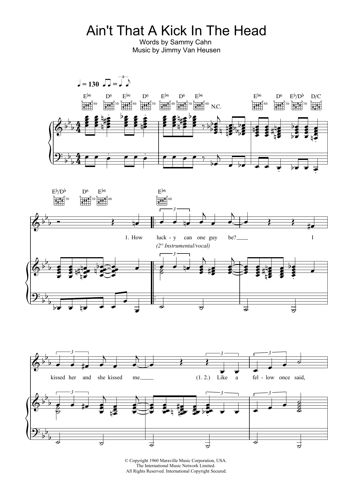 Download Robbie Williams Ain't That A Kick In The Head Sheet Music and learn how to play Piano, Vocal & Guitar (Right-Hand Melody) PDF digital score in minutes