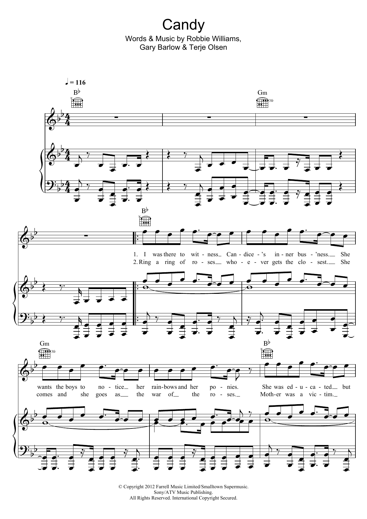 Download Robbie Williams Candy Sheet Music and learn how to play Easy Piano PDF digital score in minutes