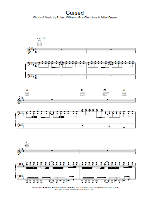 Download Robbie Williams Cursed Sheet Music and learn how to play Melody Line, Lyrics & Chords PDF digital score in minutes