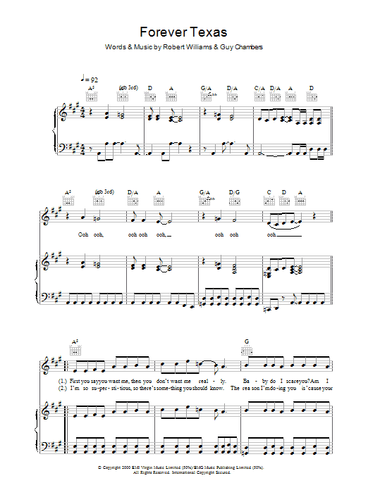 Download Robbie Williams Forever Texas Sheet Music and learn how to play Piano, Vocal & Guitar (Right-Hand Melody) PDF digital score in minutes