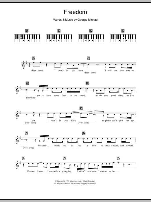 Download Robbie Williams Freedom '90 Sheet Music and learn how to play Keyboard PDF digital score in minutes