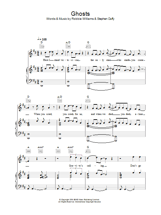 Download Robbie Williams Ghosts Sheet Music and learn how to play Piano, Vocal & Guitar (Right-Hand Melody) PDF digital score in minutes