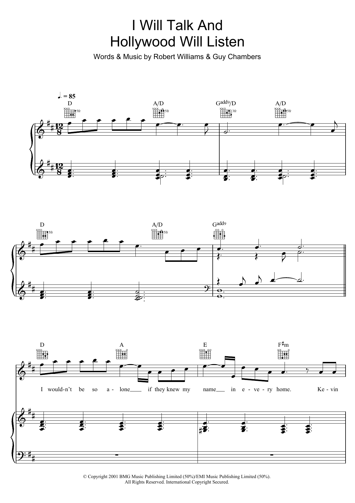 Download Robbie Williams I Will Talk And Hollywood Will Listen Sheet Music and learn how to play Piano, Vocal & Guitar PDF digital score in minutes