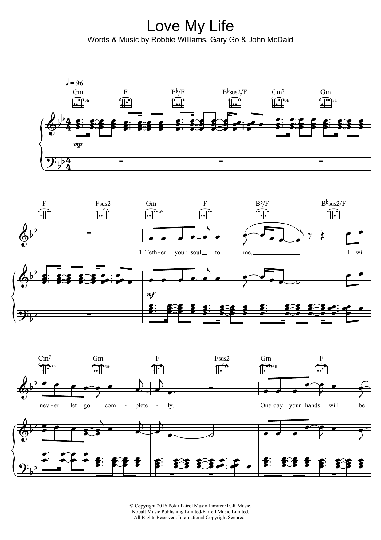 Download Robbie Williams Love My Life Sheet Music and learn how to play Piano, Vocal & Guitar (Right-Hand Melody) PDF digital score in minutes