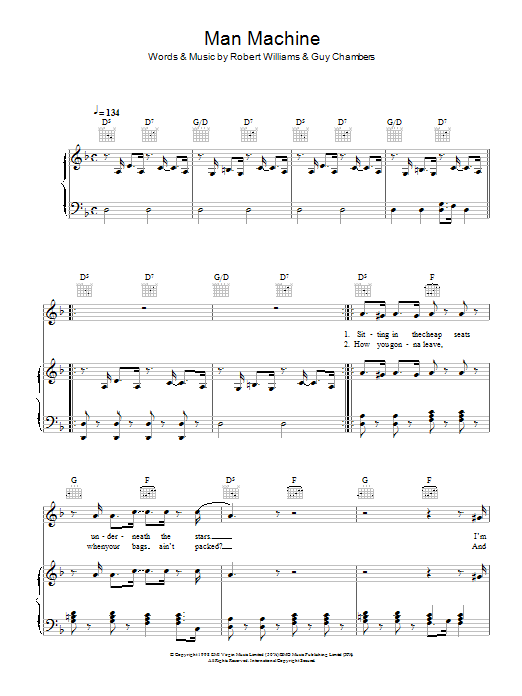 Download Robbie Williams Man Machine Sheet Music and learn how to play Piano, Vocal & Guitar (Right-Hand Melody) PDF digital score in minutes