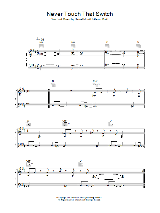 Download Robbie Williams Never Touch That Switch Sheet Music and learn how to play Piano, Vocal & Guitar (Right-Hand Melody) PDF digital score in minutes