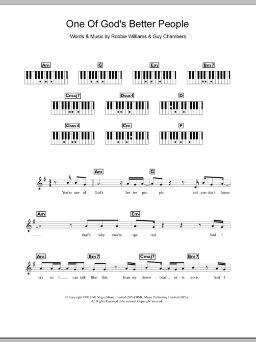 Download Robbie Williams One Of God's Better People Sheet Music and learn how to play Keyboard PDF digital score in minutes