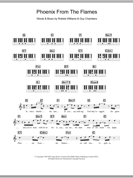 Download Robbie Williams Phoenix From The Flames Sheet Music and learn how to play Keyboard PDF digital score in minutes
